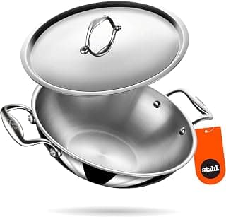 Stahl Artisan Triply 1.6 L, 20 cm Stainless Steel Kadhai with Lid, Kadai for Cooking, Stainless Steel Cookware Triply Kadai, Induction & Gas Stove Compatible