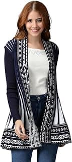 ICW Women's Knitted Stretchable Cardigan Front-Open Full Sleeve Winter Long Shrug Jacket (ONE Size FIT to 32-38 INCH Bust)