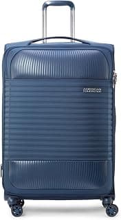 American Tourister FORNAX SP66CMTSA EN.BL Soft Side with TSA Lock,Complete Lining,Telescopic Trolly hande and 4 Smooth Gliding Wheels and Garment suiter Polyester Spinner Wheel Luggage- Suitcase Blue