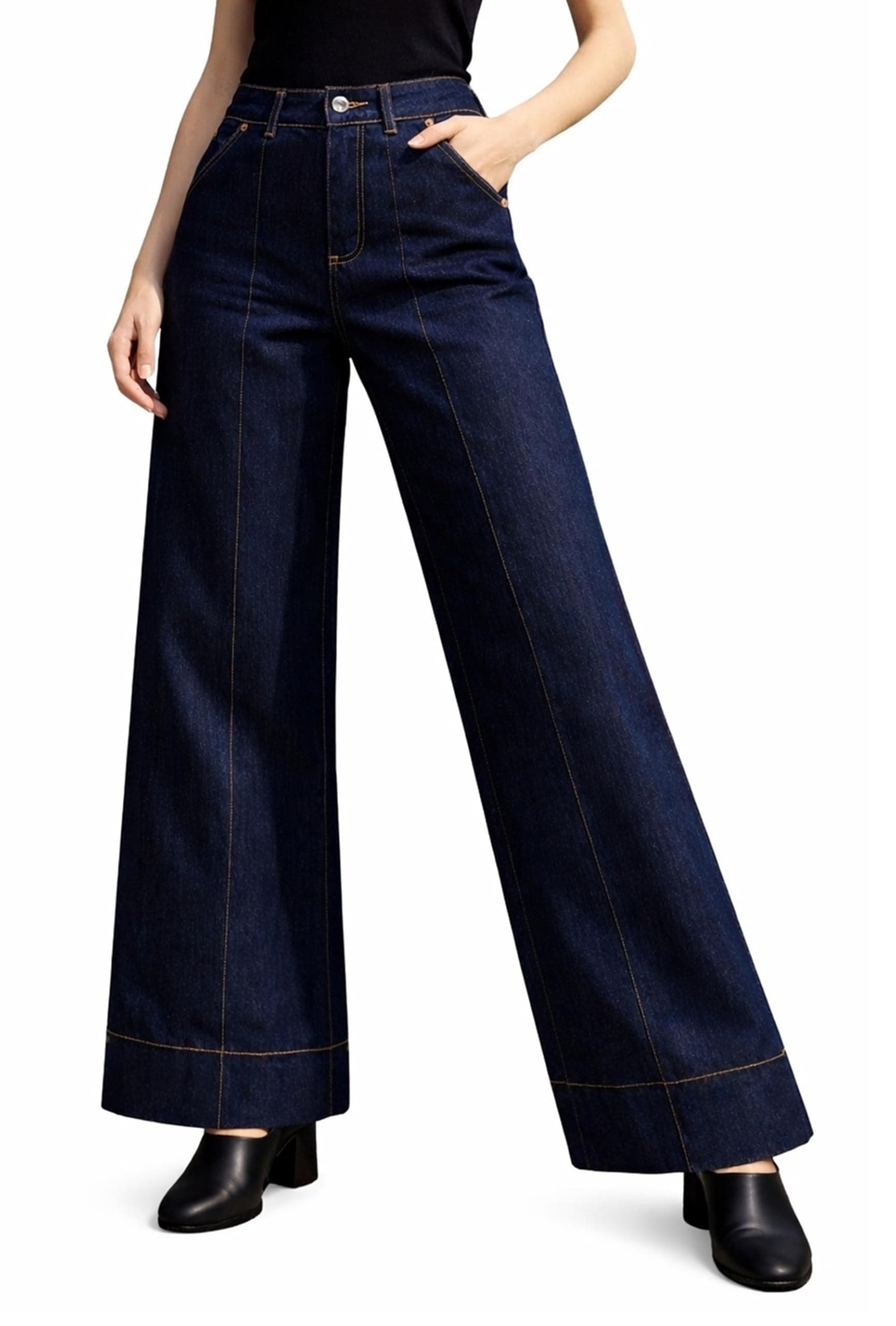 Ben Martin Dark Blue Baggy Jeans for Women | Koren Style | Women,'s Loose Jean | High Waist Wide Leg Denim Jeans | Oversized Jean's for Womenss | Straight Fit Daily Casual Office Wear Women's Jeans