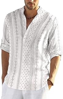 Zombom Men's Cotton Polyester Blend Solid Regular Fit Full Sleeve Printed Short Kurta | Ethnic, Lightweight Summer Kurta for Daily & Occasion Use | Men's Trendy Short Kurta