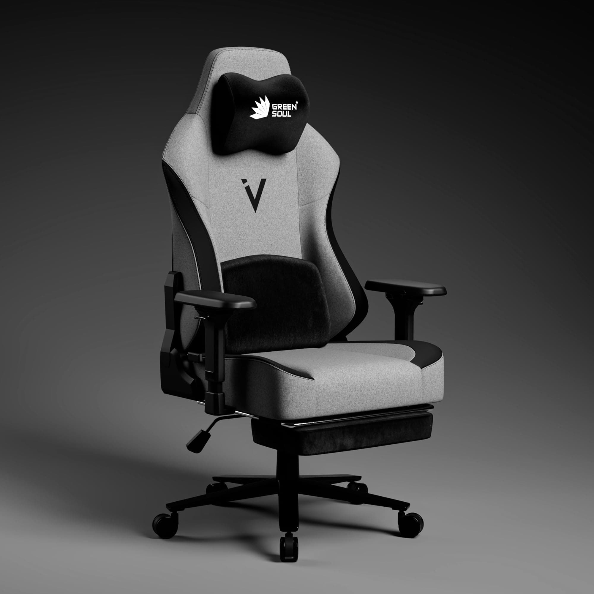 Green Soul Vision Pro V2 | Ergonomic Gaming Chair | Premium Fabric | Memory Foam Magnetic Neck & Lumbar Pillow | Integrated Leg Rest | 4D Armrests & Flat Wheelbase | (Earth) Installation Provided