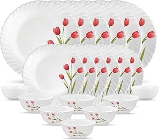 La Opala Novo Collection Opal Glass Crockery | for Family of 6 | Dinner Set 20 pcs Radiant Curves | Plates & Bowls for Dining | Microwave Safe | 100% Vegetarian | Extra Strong | Light & White