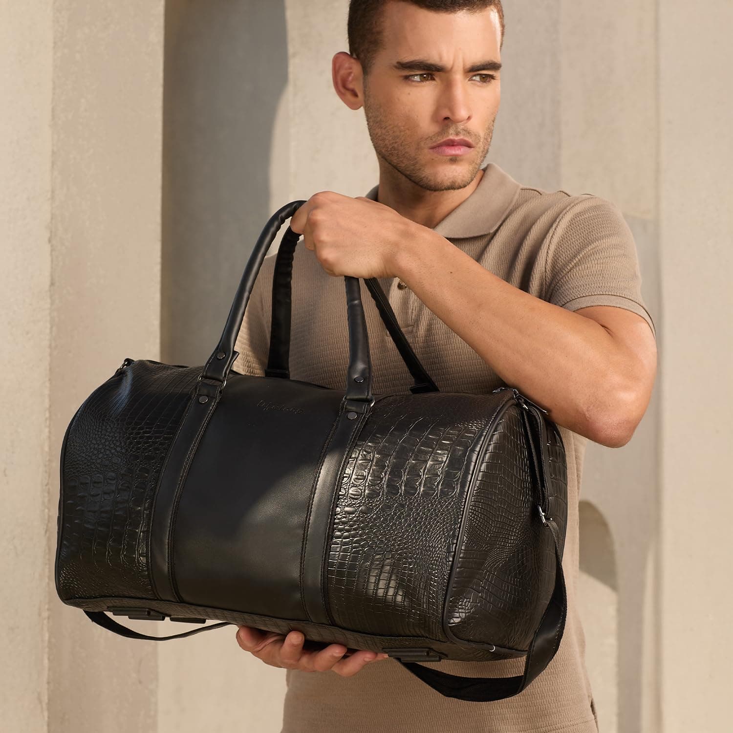 Lifelong Leatherette Stylish & Spacious Weekender Duffle Gym Bag | Stylish Travel Bag for Men & Women | Spacious Overnight Bag with Zip Pocket | Padded Handles | Carry-On Friendly (Black)
