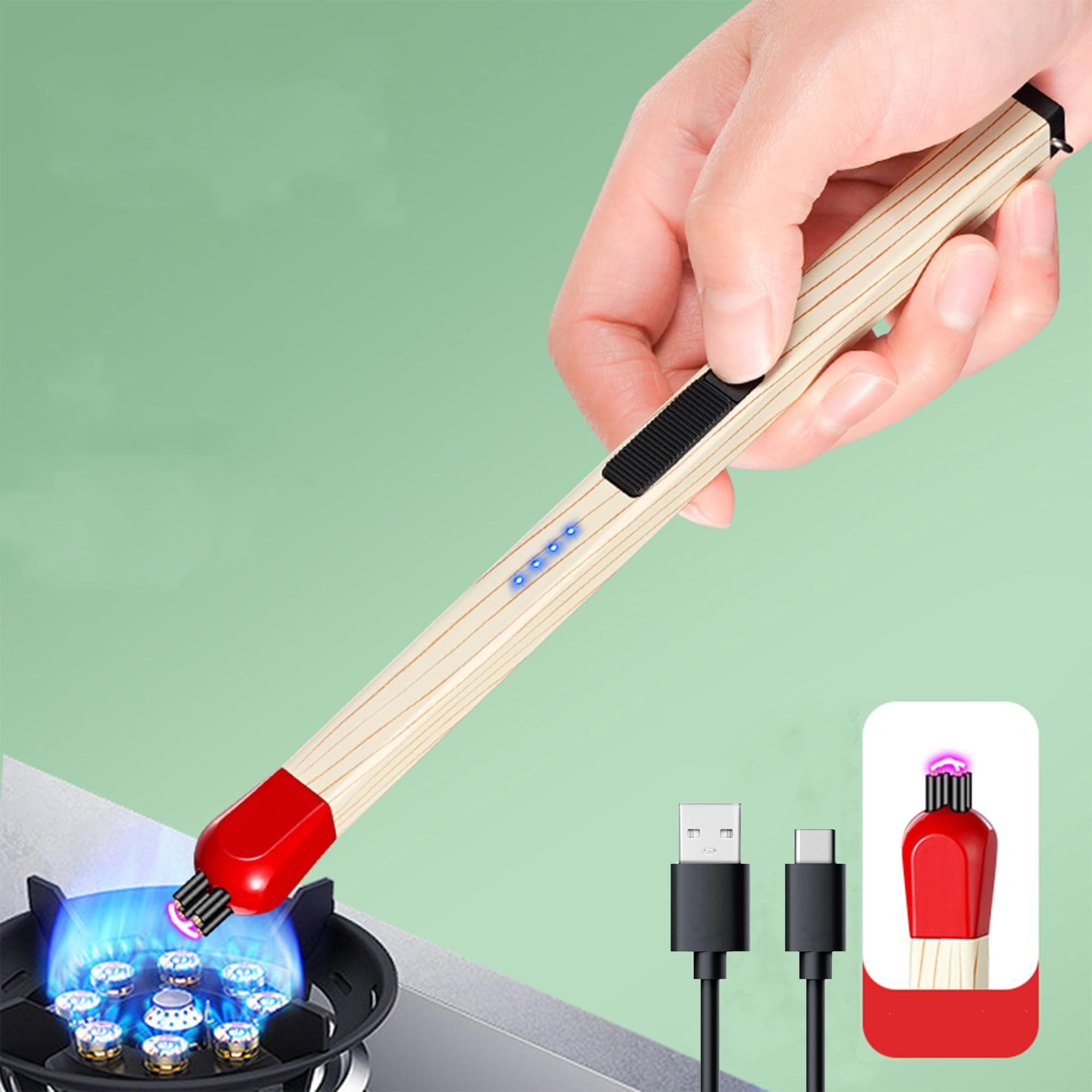 Bonzella Electric Gas Lighter for Kitchen, Match Stick Shape Candle Lighters for Stove, BBQ, Camping Windproof & Flameless Continous Spark USB Rechargeable Plasma Arc Lighter (Matchstick Lighter)