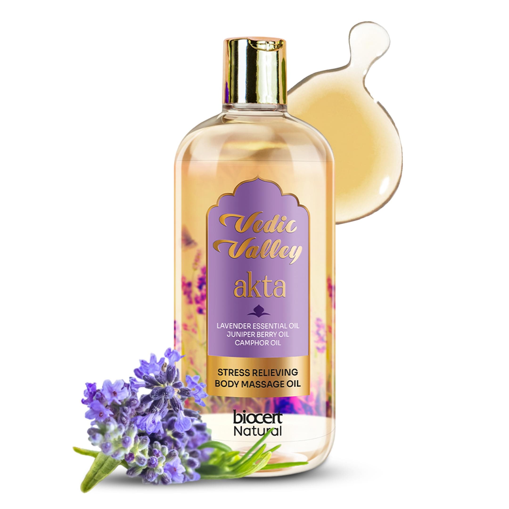 Vedic Valley Ayurvedic Body Massage Oil for Reduce Stretch Marks, Muscle Comfort & Deep Moisturization for Dry Skin | Full Body Massage Oil for Men & Women with Lavender, Juniper & Camphor Essential Oils | 300 ml