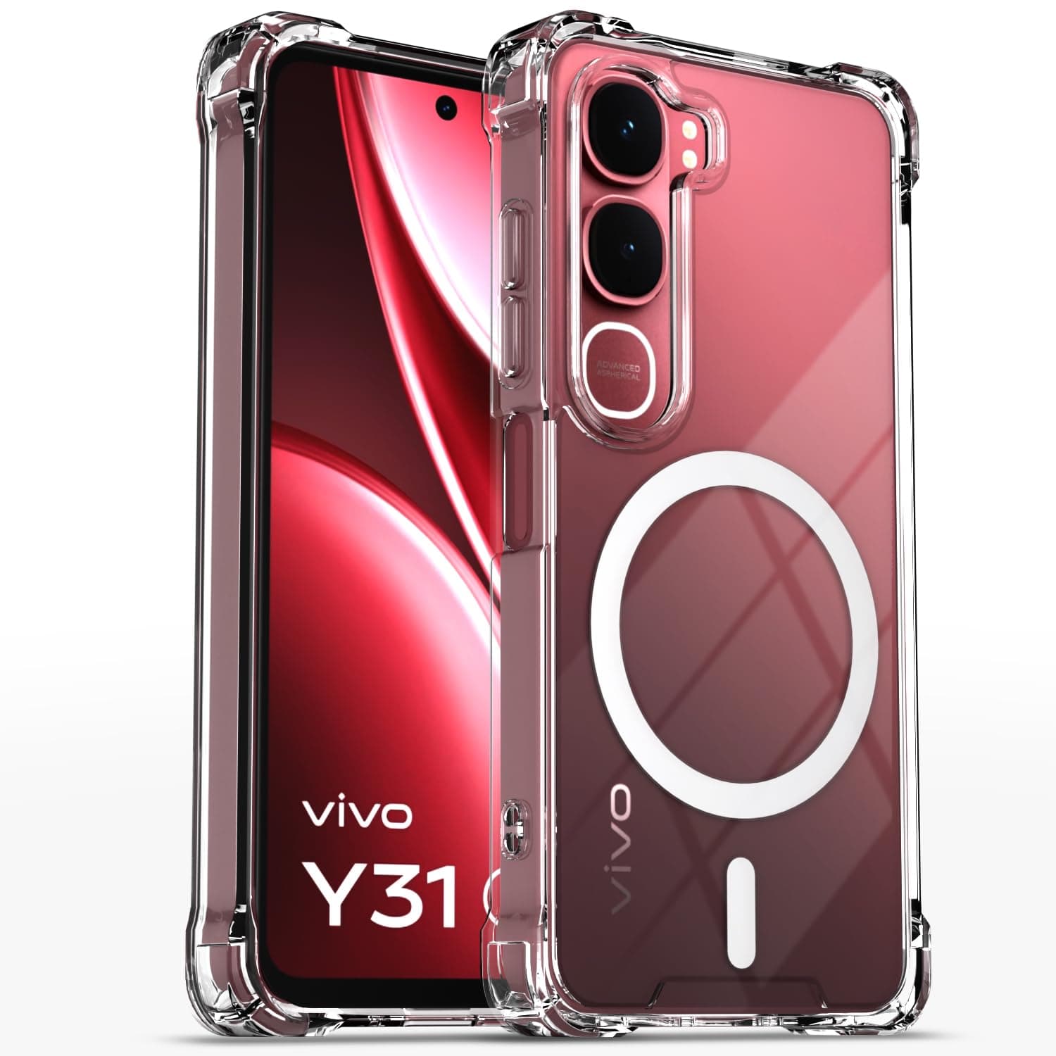 Pikkme Back Cover for Vivo Y31 5G Mag-Safe Shockproof PC + TPU Protective Case Magnetic Support Bumper Case (Transparent Mag-Safe)
