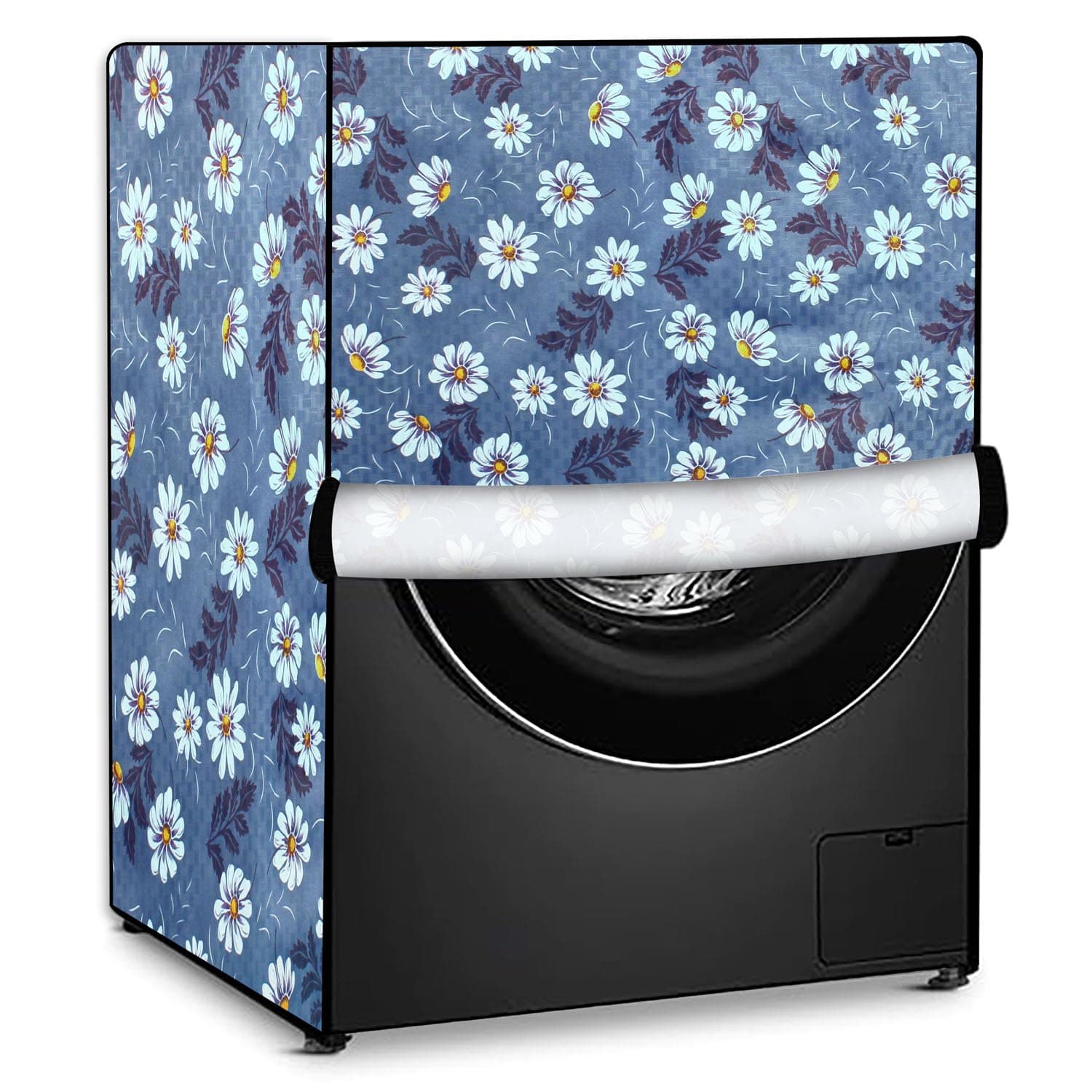 Stylista PVC Washing Machine Cover Compatible for IFB 10 KG Fully-Automatic Front Loading Executive Plus MXC 1014, Waterproof and Dustproof, Floral Pattern Blueish Grey