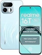 realme 16T 5G Smartphone 8000mAh Batterya 45W Fast Charge, 8GB RAM 256GB ROM, 6.8 inch 144Hz Display, 50mp AI Rear Camera, MediaTek Dimensity 6300 Chipset, Android 16, IP69 Pro Aurora Green