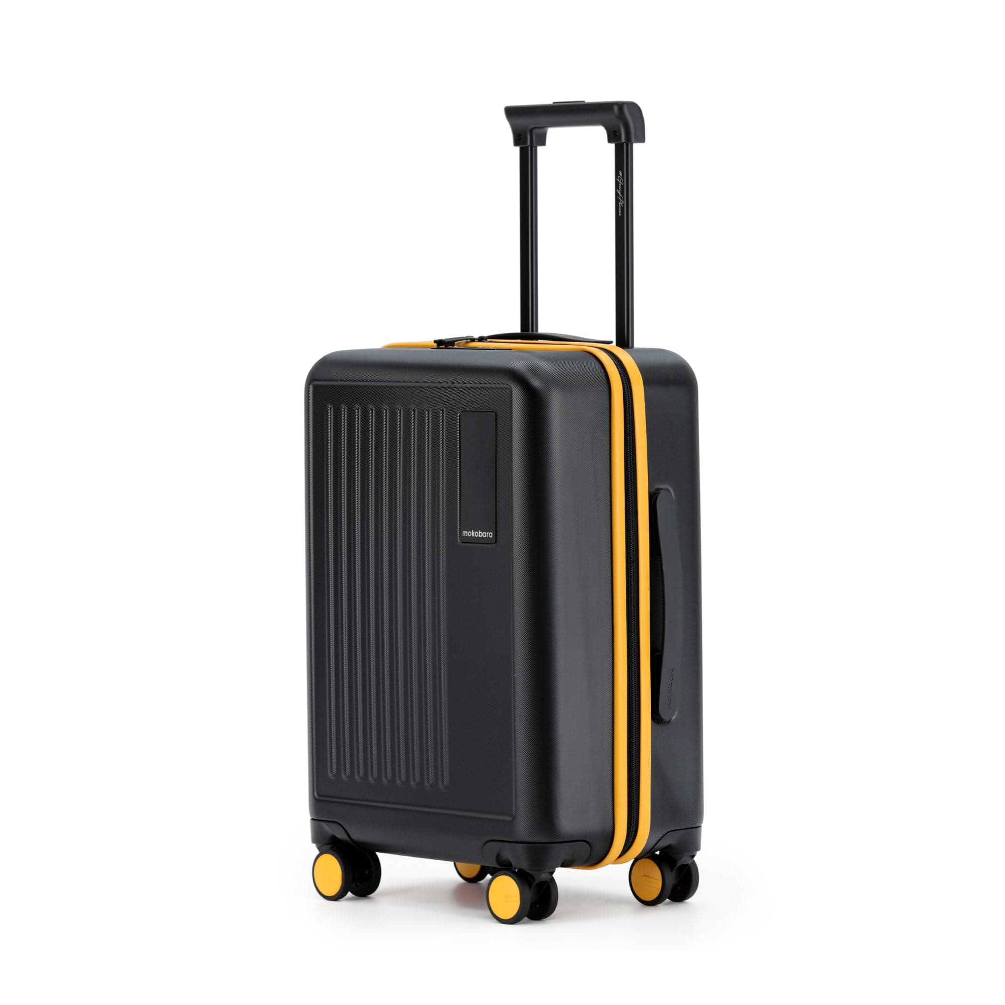 Mokobara Transit Cabin Luggage Trolley Bag-54cm(40L),Polycarbonate Hardshell,360° 8 Silent Wheels,One-Push TSA Lock,Premium Zippers,Carry On Trolley for 3-5 Day Travel,Black&Yellow(Money Moves Sunray)