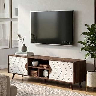 Nesta Engineering Wood Floor Standing TV Entertainment Unit Set Top Box Stand/TV Panel Cabinet Panel with Shelves for Books & Décor Display Unit, Upto 75 Inches (Classic Brown & White)