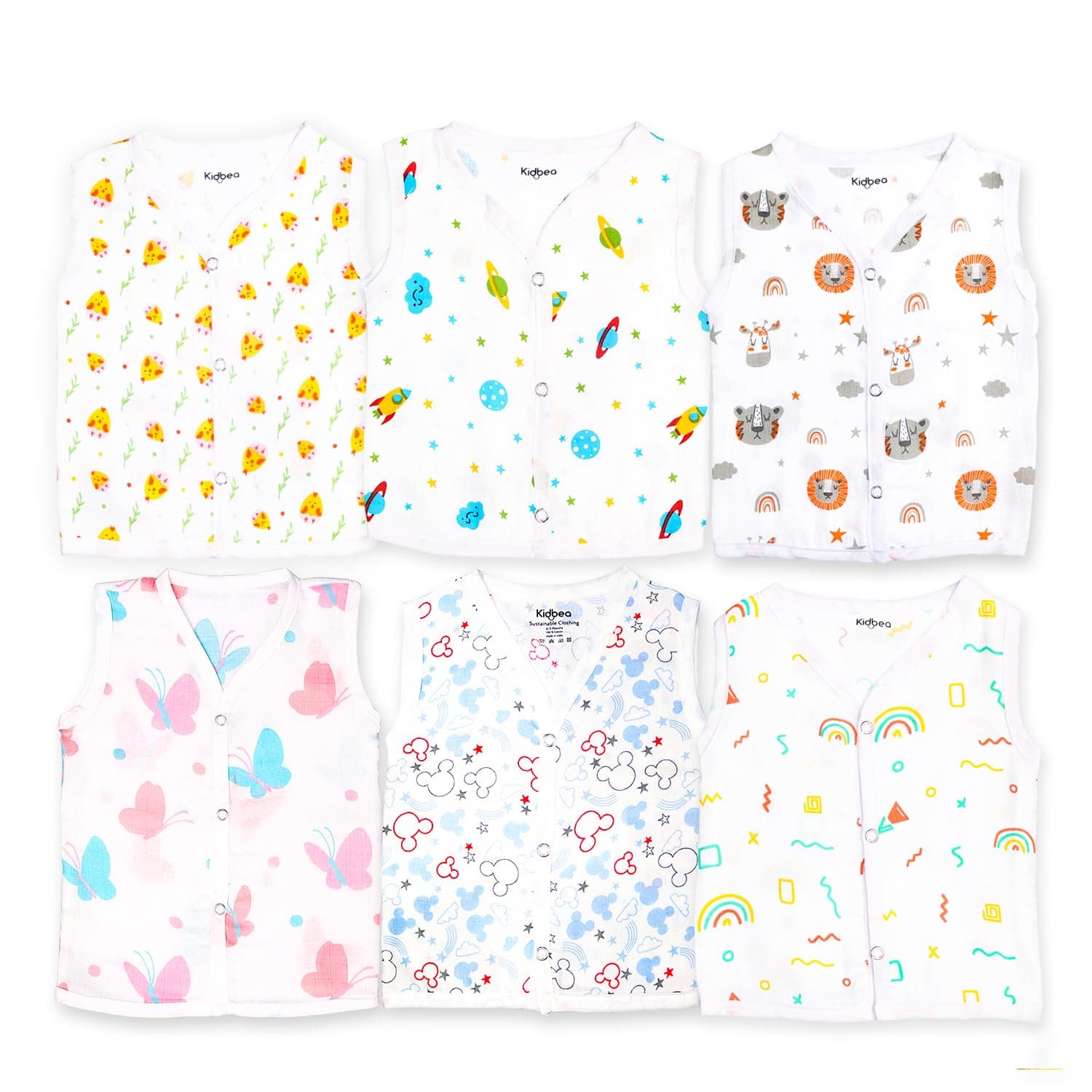 Kidbea 100% Organic Cotton Extra Soft Muslin Jhabla for Baby Boys Summer Wear Pack of 6 with Multicolor & Size 6 Months to 9 Months