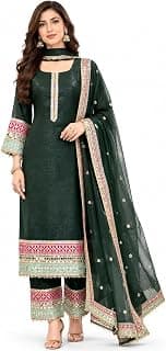 Generic Women's Dark Green Embroidered Salwar Suit Set with Dupatta