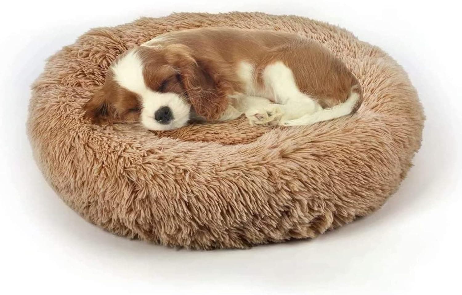 PAWSOME Dog Bed, Cat Calming Bed, Faux Fur Pillow Pet Donut Cuddler Round Plush Bed for Large Medium Small Dogs and Cats (Brown, S)