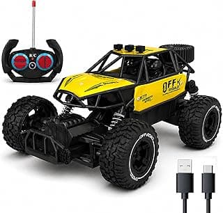 Yellow RC Car Rock Crawler Remote Control Car with LED Headlight, Rechargeable Battery High Speed Off Road RC Car, Monster Truck Toy Car for Kids & Boys 7-14 Years | Remote Control Car Toy Gift