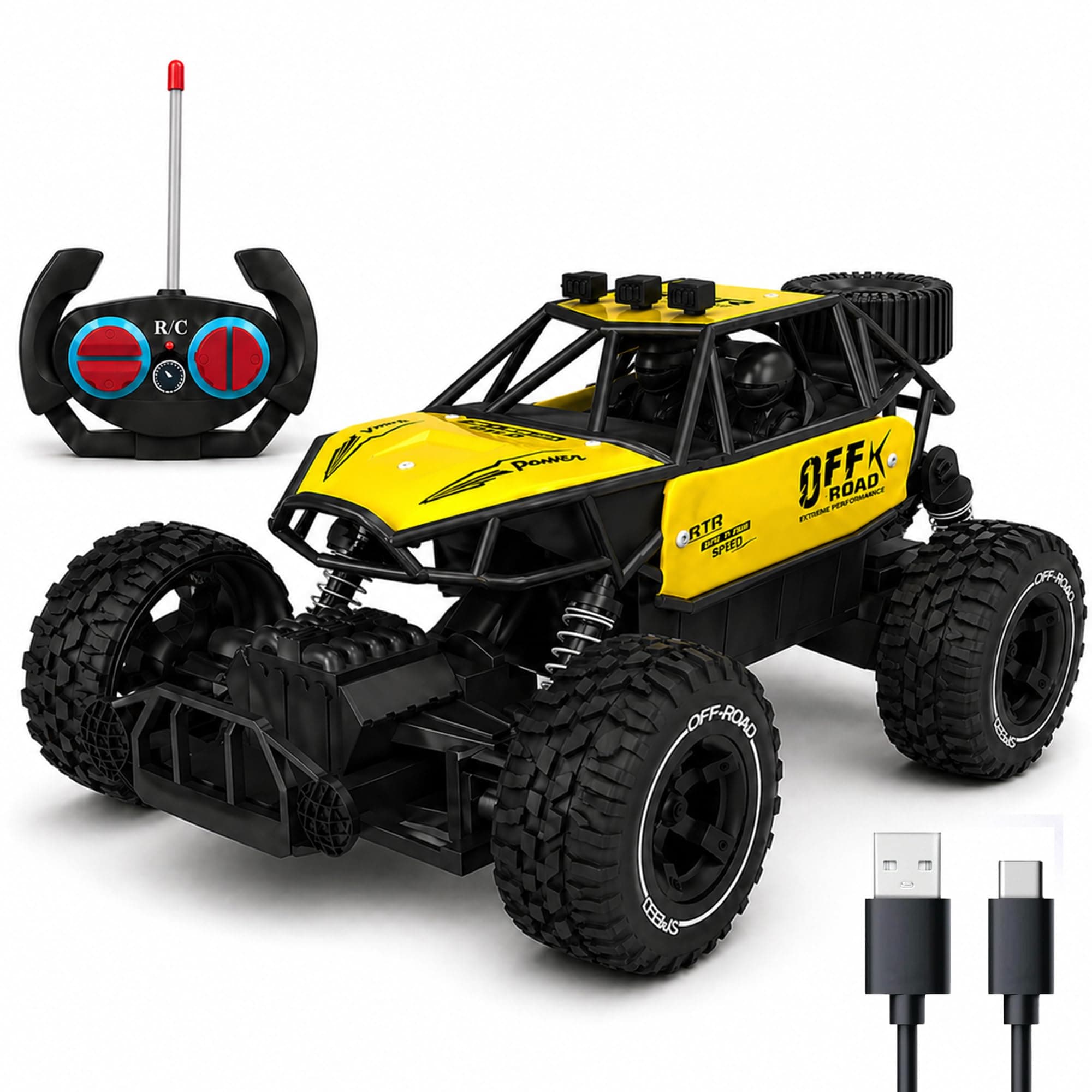 Zivvy Yellow RC Car Rock Crawler Remote Control Car with LED Headlight, Rechargeable Battery High Speed Off Road RC Car, Monster Truck Toy Car for Kids & Boys 7-14 Years | Remote Control Car Toy Gift