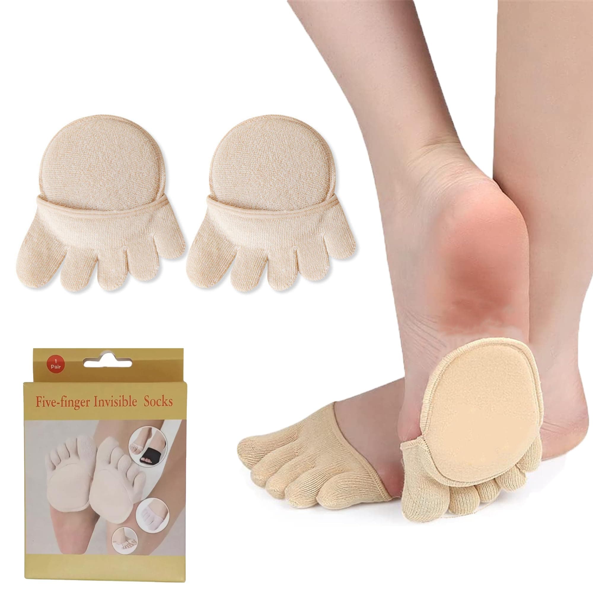 Belanto Toe Topper Socks for Women 2 Pairs, Five Finger Half Sock, Ball of Foot Cushions No Show Liner Non-Slip Invisible Forefoot Pads for High Heels, Flats, Shoe, Boots, Toe Covers Socks