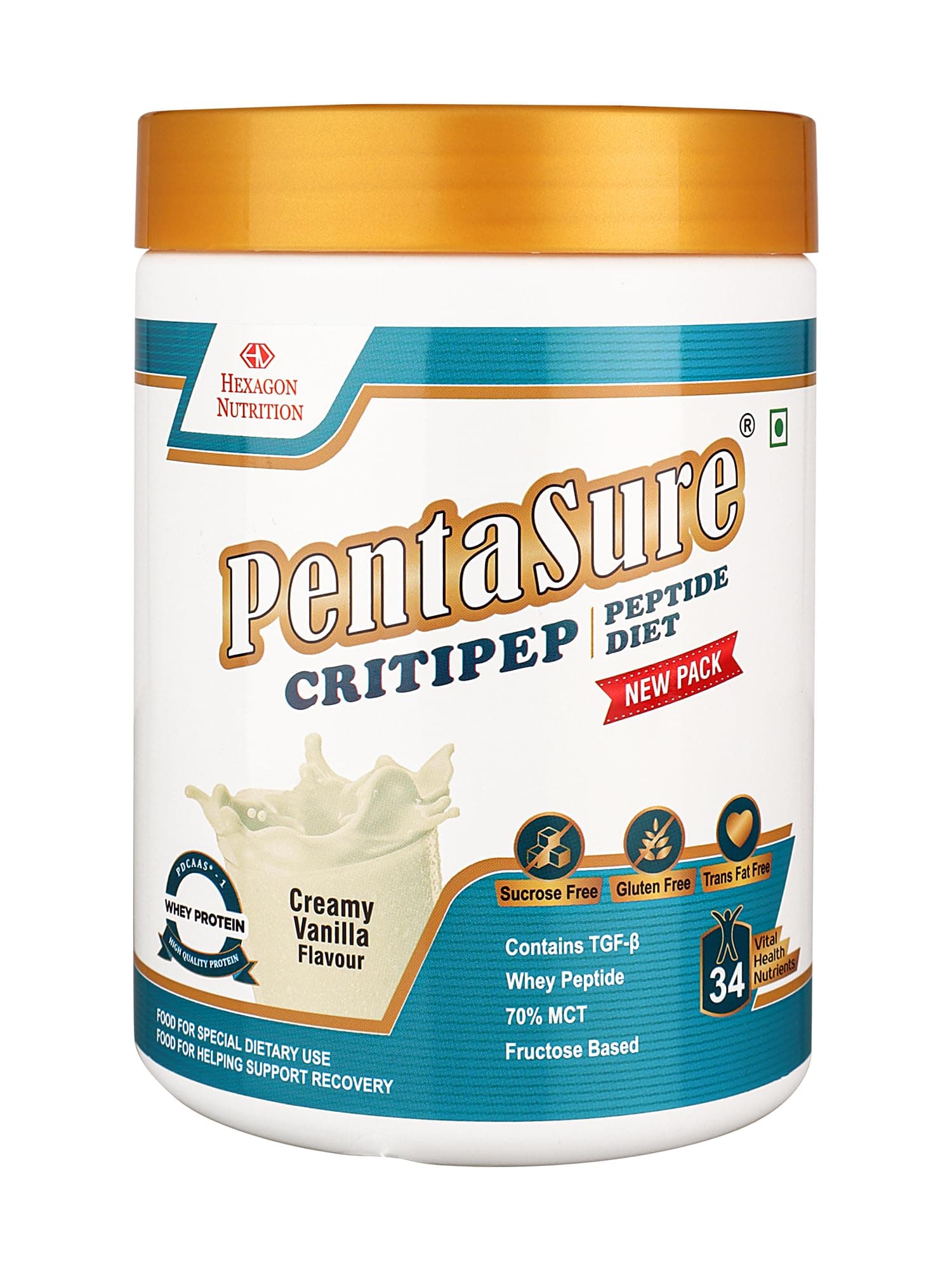 PentaSure Critipep Peptide Diet Powder | Creamy Vanilla Flavor - 400g | 100% Whey Peptide, MCT, Fructose Based Nutritional Supplement Drink | 34 Vital Nutrients | 20g Protein per 100g