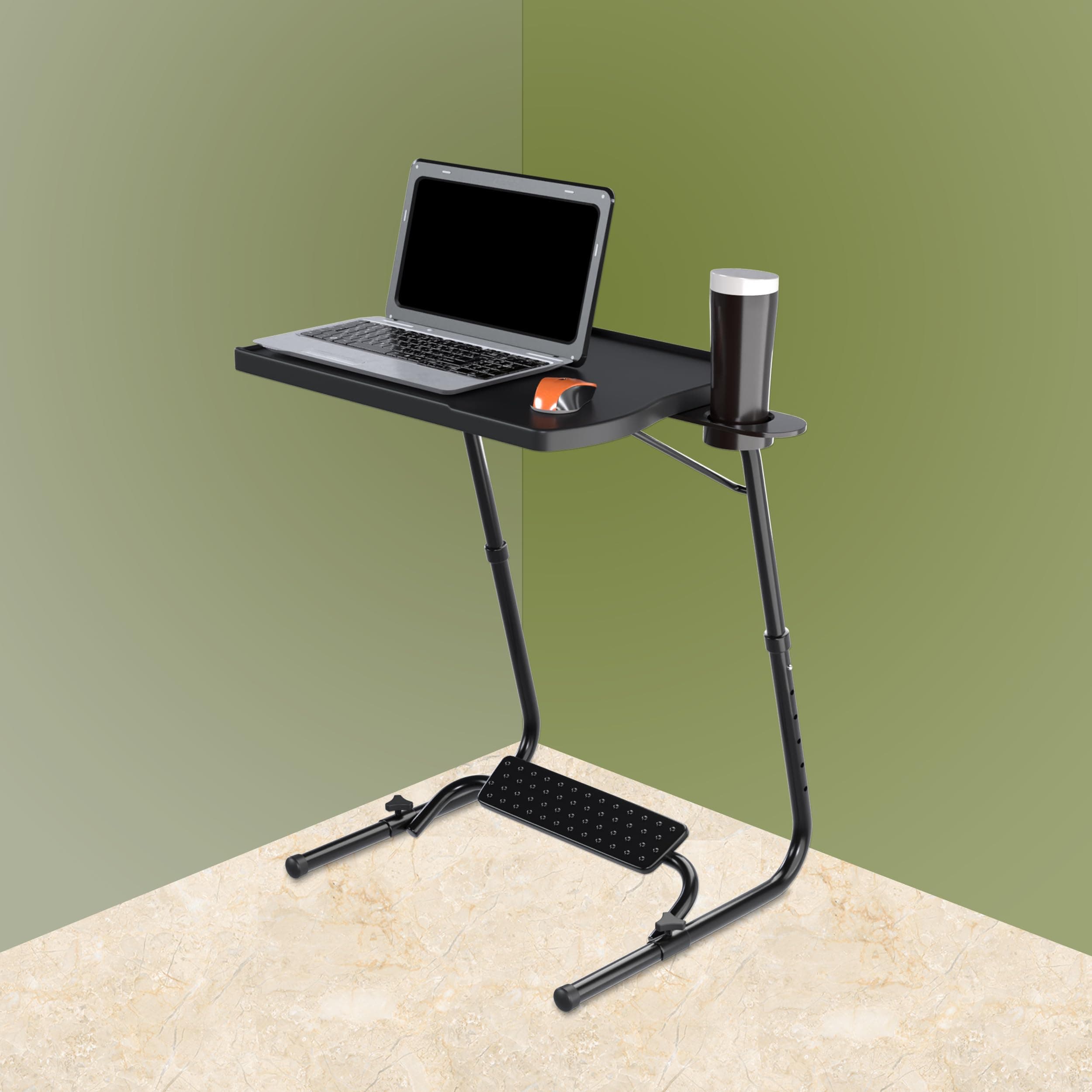 TABLE MAGIC Polypropylene, Carbon Steel - Pro Extended Work Space Laptop Table Mat Finish Laptop Table Multipurpose Height Adjustable Work Study Tv Tray Table Lap Desk (Executive, Black)