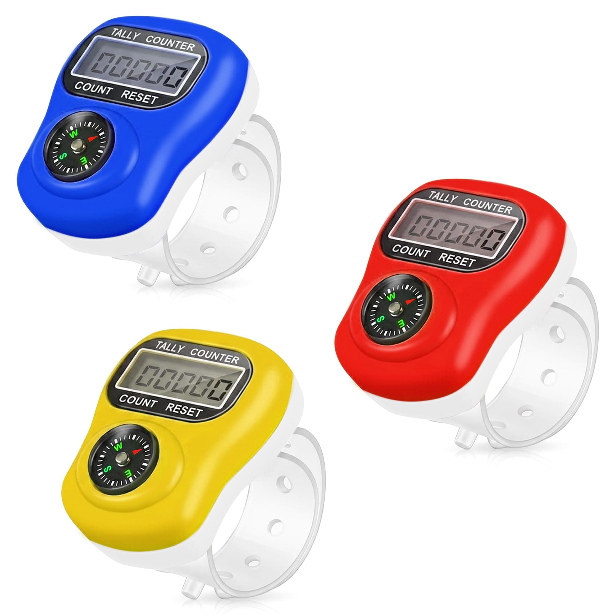 GLUN® Finger Counter Ring with Compass Pack of 3, Digital 5-Digit LCD Tally Counter for Prayer, Mantra, Meditation, Sports Counting Device Portable Size