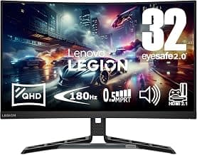 Lenovo Legion-R32qc-30 | 32" (81.2cm) QHD 180Hz Curved Gaming Monitor | 0.5ms, AMD FreeSync, 99% sRGB, 3Wx2Speaker, 2xHDMI 2.1 TMDS, 1xDP 1.4| Tilt, Swivel, Pivot, Height Adjust | Black | 67C8GAC1IN