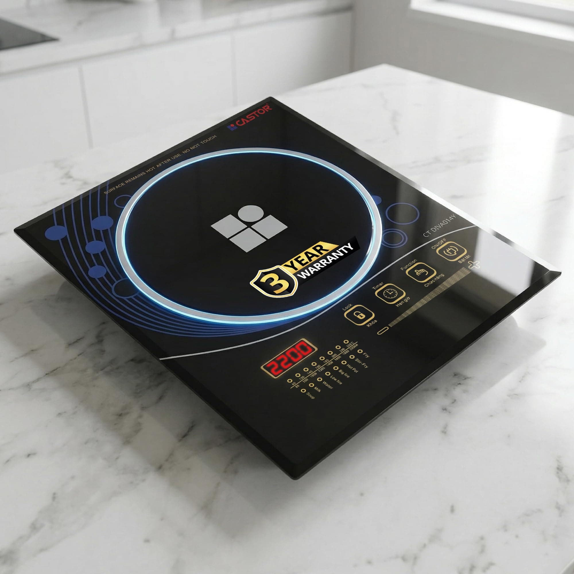 iBELL Castor DIVA014Y 2200W Induction Cooktop, 3-YEAR WARRANTY, Full Touch Control, 8 Preset Cooking Modes, Fast Heating & Temperature Control, Portable Electric Induction Cooker, [Black]