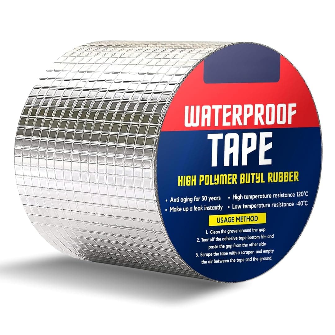 10Meter Super Strong Adhesive Waterproof tape Permanent Repair Roof Water Leakage Solution Rubber Foil Suitable for Roof Leak,surface Crack,Window Sill Gap,Boat Sealing(4Inch 10CM*5M+5M=10 Meter)