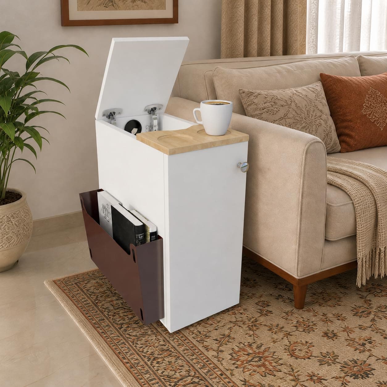 Studio Kook SEZ Sofa Mate Engineered Wood Side Table, Delivered Preassembled (Moonshine White, Matte Finish)