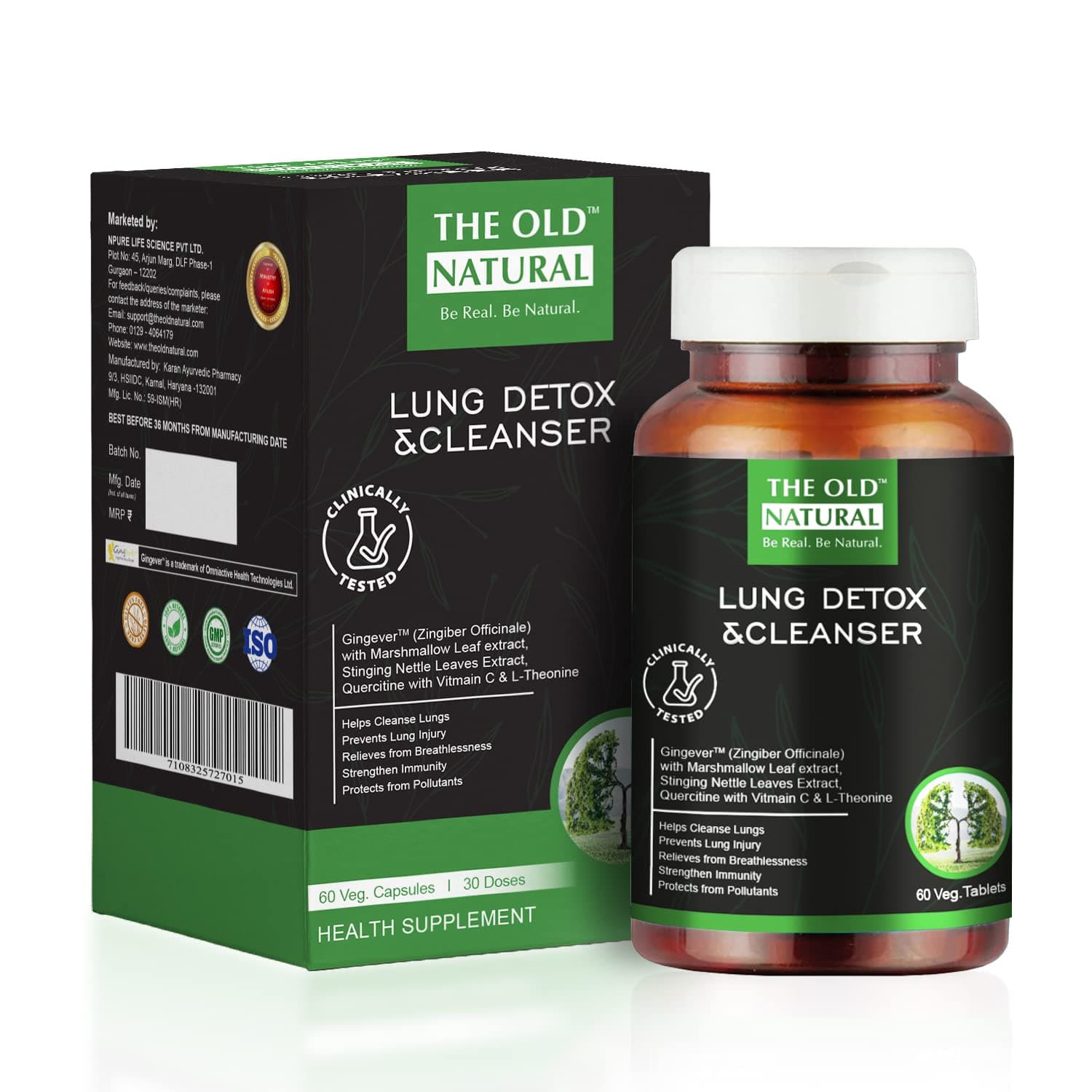 The Old Natural Lungs Detox Tablets | 19-in-1 Lung Cleanse Formula with Marshmallow Leaf, Quercetin, Nettle, Vasaka, Mullein & Vitamin C | Supports Respiratory Health & Mucus Clearance | 60 Tablets