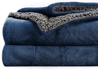BSB HOME Polyester Micromink Summer Ac/Mild Winter/Heavy Winter Sherpa Blanket Super Soft Flannel Solid/Plain, Blue & Grey, Size 150 X 228 Cms (Approx 4X7 Ft) (Single), 200 TC