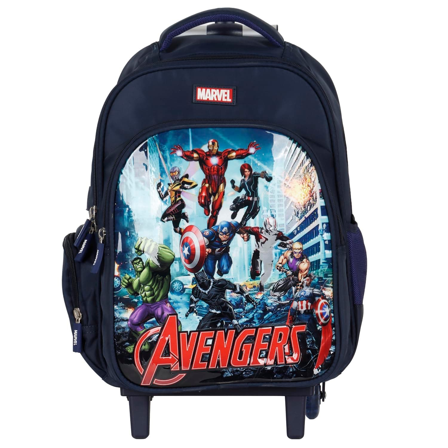 NOVEX Marvel Avengers Boys Kids School Backpack - 17 Inch | Trolley Bag Convertible Rolling Backpack with Wheels & Adjustable Handle | Spacious School Bags, Lightweight & Durable | Blue