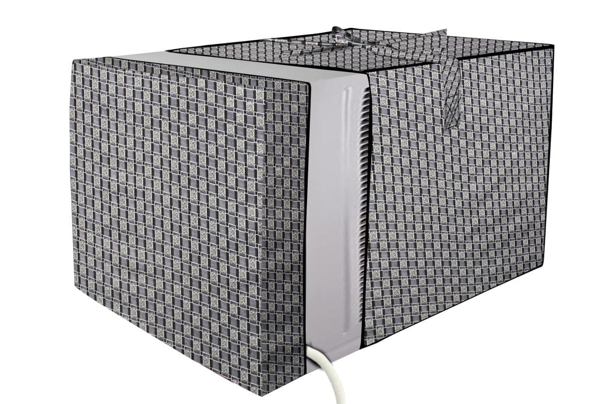 Stylista Elastic fit waterproof window ac cover compatible for Blue Star 1.5 Ton WID518L Dustproof cover for inner and outer section, Basketweave Pattern Grey