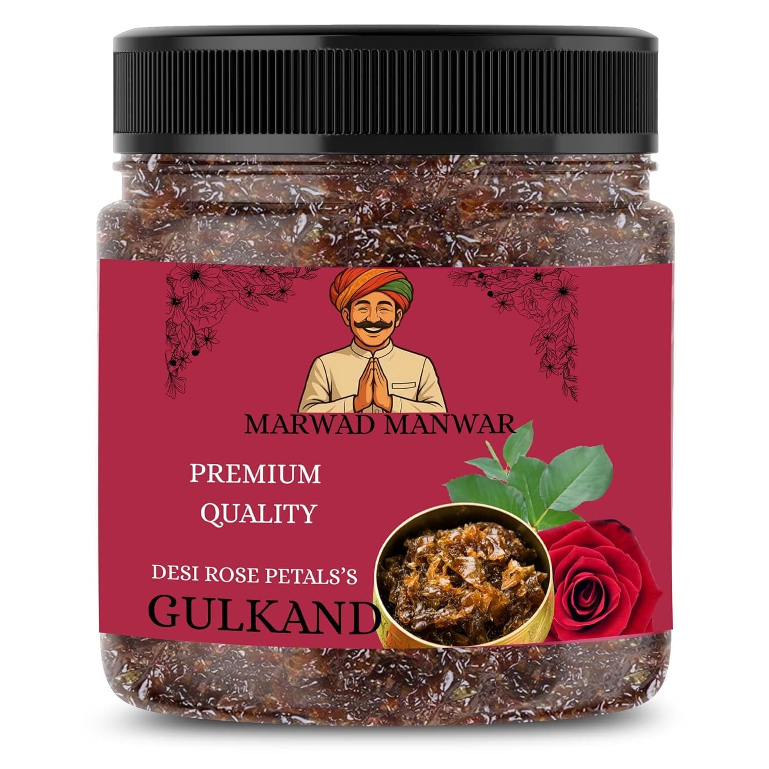 MARWAD MANWAR Natural Gulkand | Rose Petal Jam Made Without Refined Sugar | Sweetened with Raw Honey & Mishri | Natural & Traditional Preserve | Desi Gulab Gulkand (pack of 1 (400gm))
