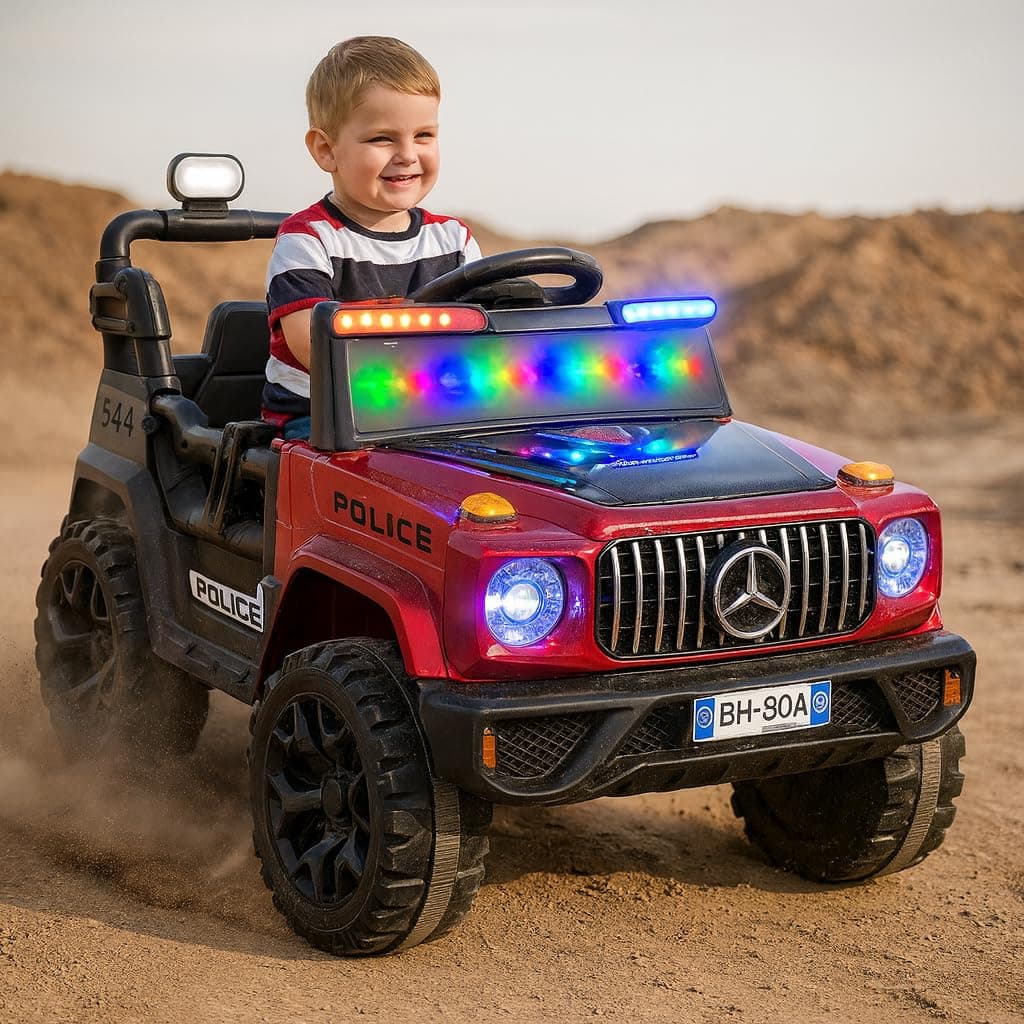 Toyify Battery Jeep for Kids 1-6 Yrs | Driving Electric Car Toy Ride on 4x4 Motors | Loading Capacity of 50 Kg | Bluetooth Music Player | Battery Car - Remote Control Manual Steering Drive (Red)