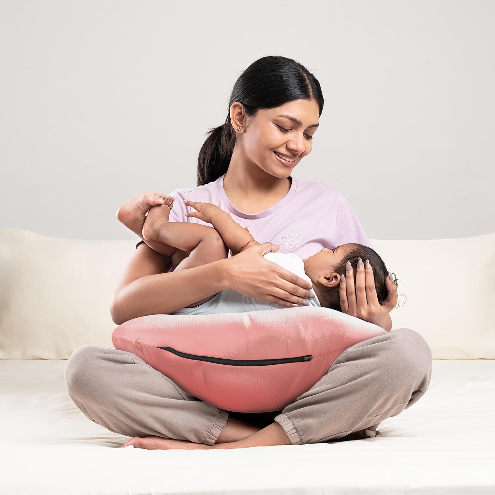 Wakefit Nursing Pillow for Breastfeeding & Baby Care | 5 in 1 Feeding Pillow with Removable Cover | Super Soft & Machine Washable Velvet Cover | Pink