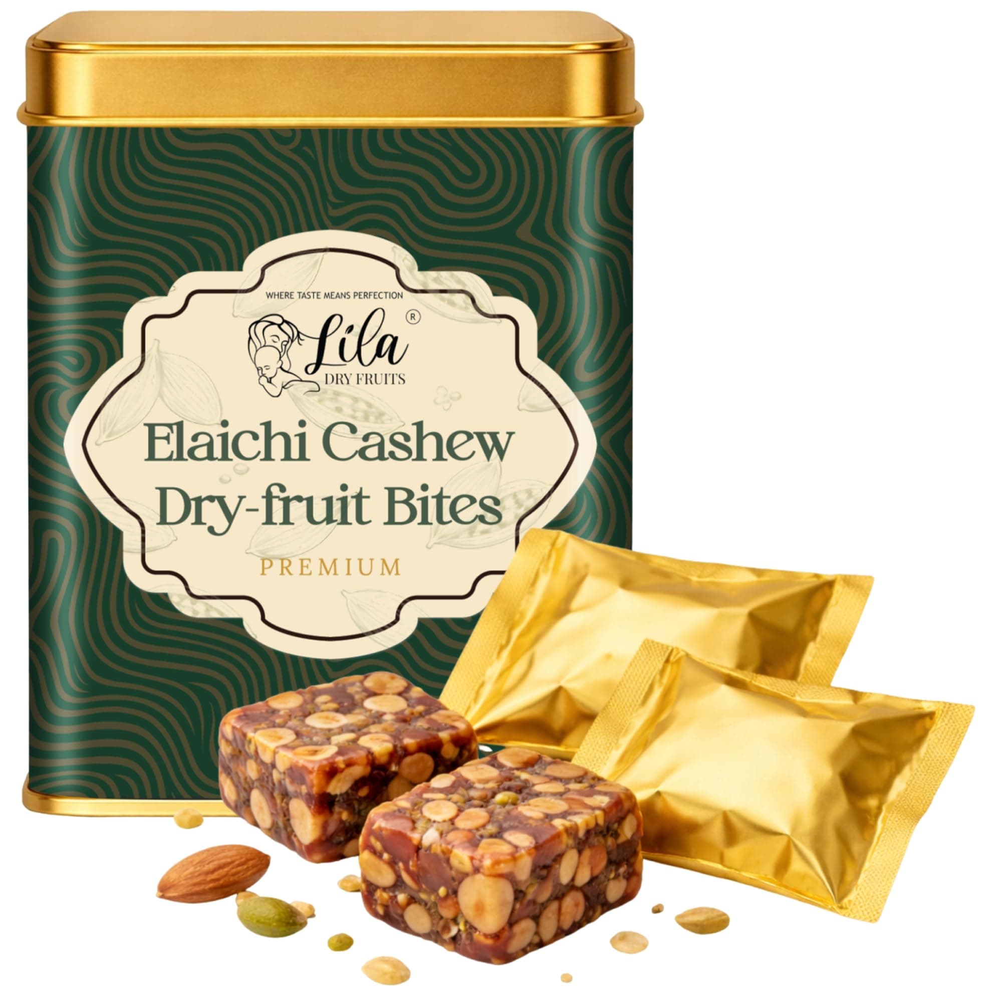 LILA DRY FRUITS Dry Fruit Bites 200 gms Elaichi Cashew Dry Fruits Barfi | Dates, Cashews, Cranberries, Desi Ghee & Cardamom | Soft Energy Bites | Natural Sweet Snack for Daily Munching Perfect for Gifting