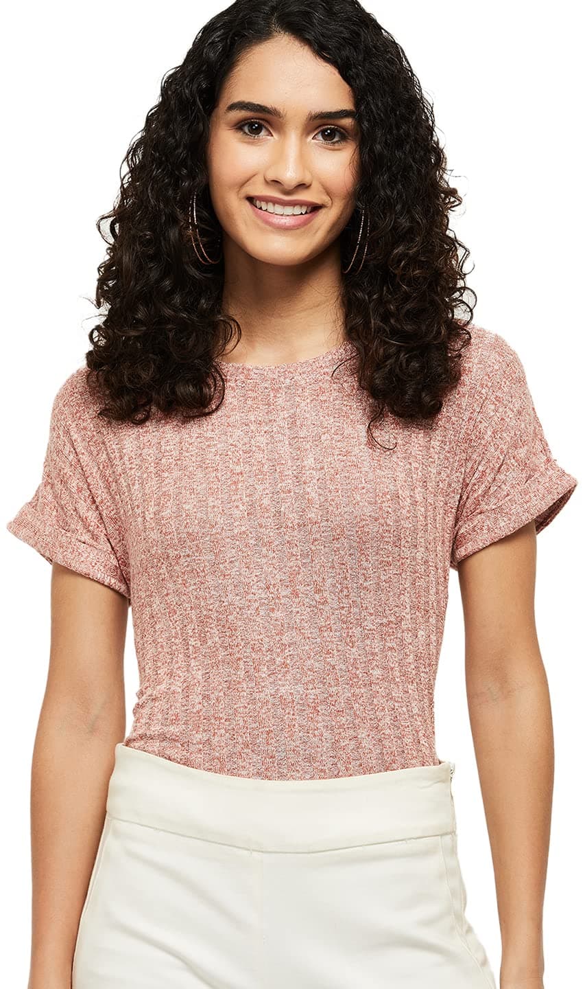 Max Women's Cotton Regular Fit Textured Round Neck T-Shirt