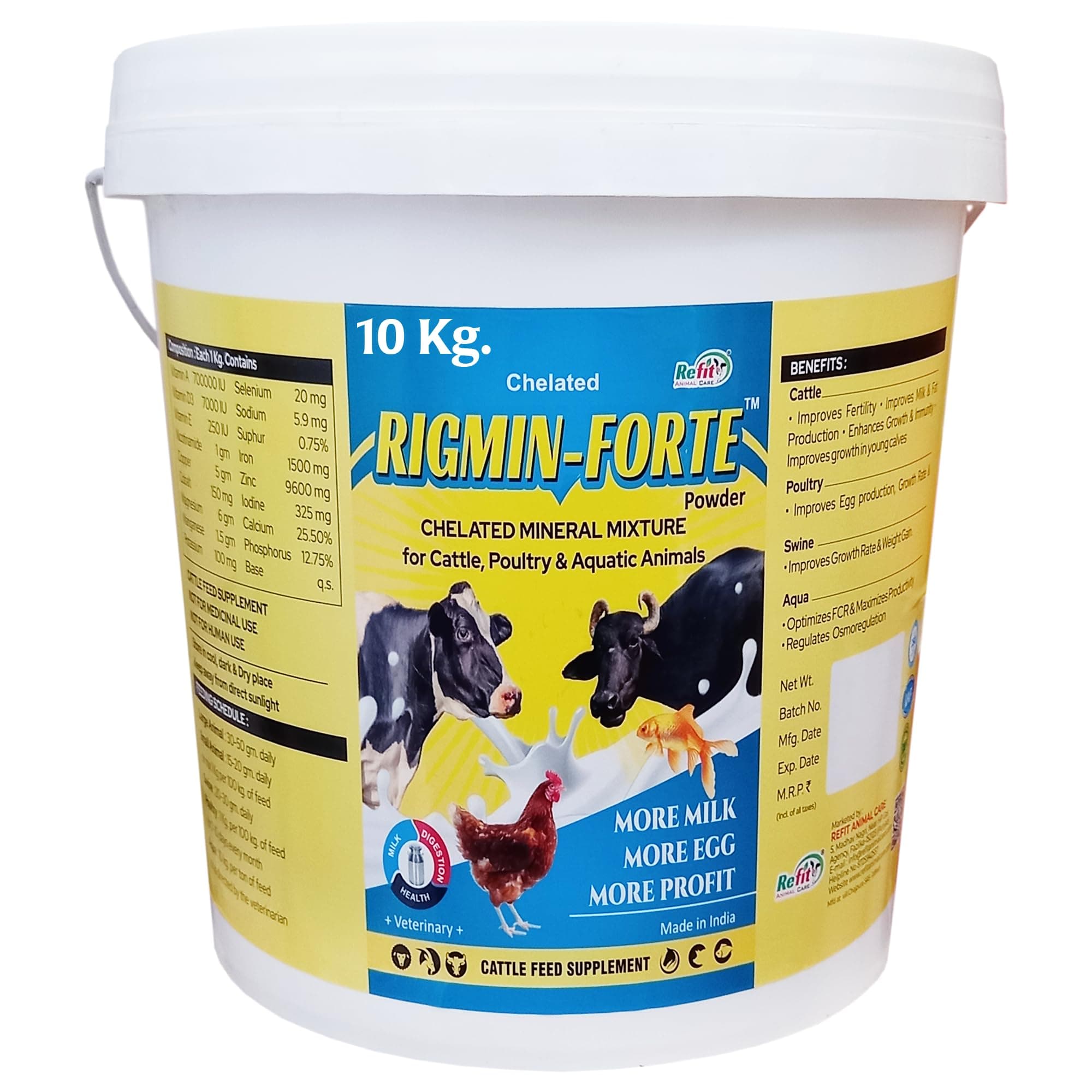 REFIT ANIMAL CARE Chelated Mineral Mixture for Cow, Cattle, Buffalo, Goat, Chicken, Broilers, Poultry and Other Livestock Animals, 10 kg, Rigmin Forte
