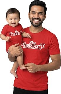 Zeezeezoo Father & Baby Tshirt and Romper Combo Set | The Original & The Sequel Printed, Dad & Baby Matching Outfit | 100% Cotton for Photoshoot & Gift