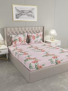 Raymond Home 200 TC Cotton Pink Double Bedsheet with 2 Pillow Covers