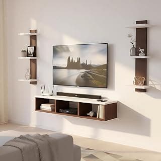 ESTANTERIA Tv Unit for Living Room 43 inch Engineered Wood Wall Mounted TV Entertainment Set Top Box Floating Stand with Shelves for Books Decorative Item Cabinet for Living Room, Bedroom (20DX73H)