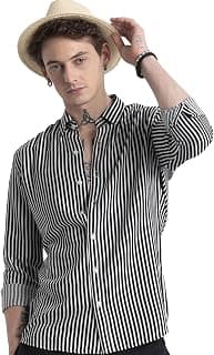 U TURN Men's Cotton Casual Printed Striped Stylish Latest Shirt for Men