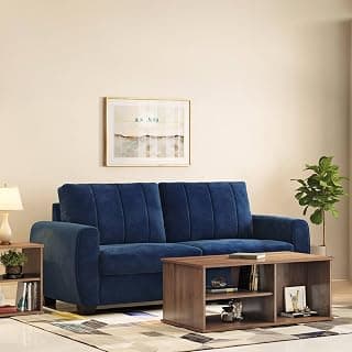 Urban Ladder Luna 3 Seater Fabric Sofa in Marine Blue Colour