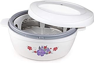 CELLO Roti Plus Insulated Casserole Hot Pot Box Case with Lid 2500 ml White & Grey | Double Wall PU Insulated, Inner Drip Tray Casserole For Hot Pot For Roti Chapathi | Hot Pot Roti Case For Kitchen