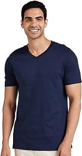 Amazon Brand - Symbol Men's Solid Cotton T Shirt | V Neck | Half Sleeve | Plain-Regular Fit (Available in Plus Sizes)