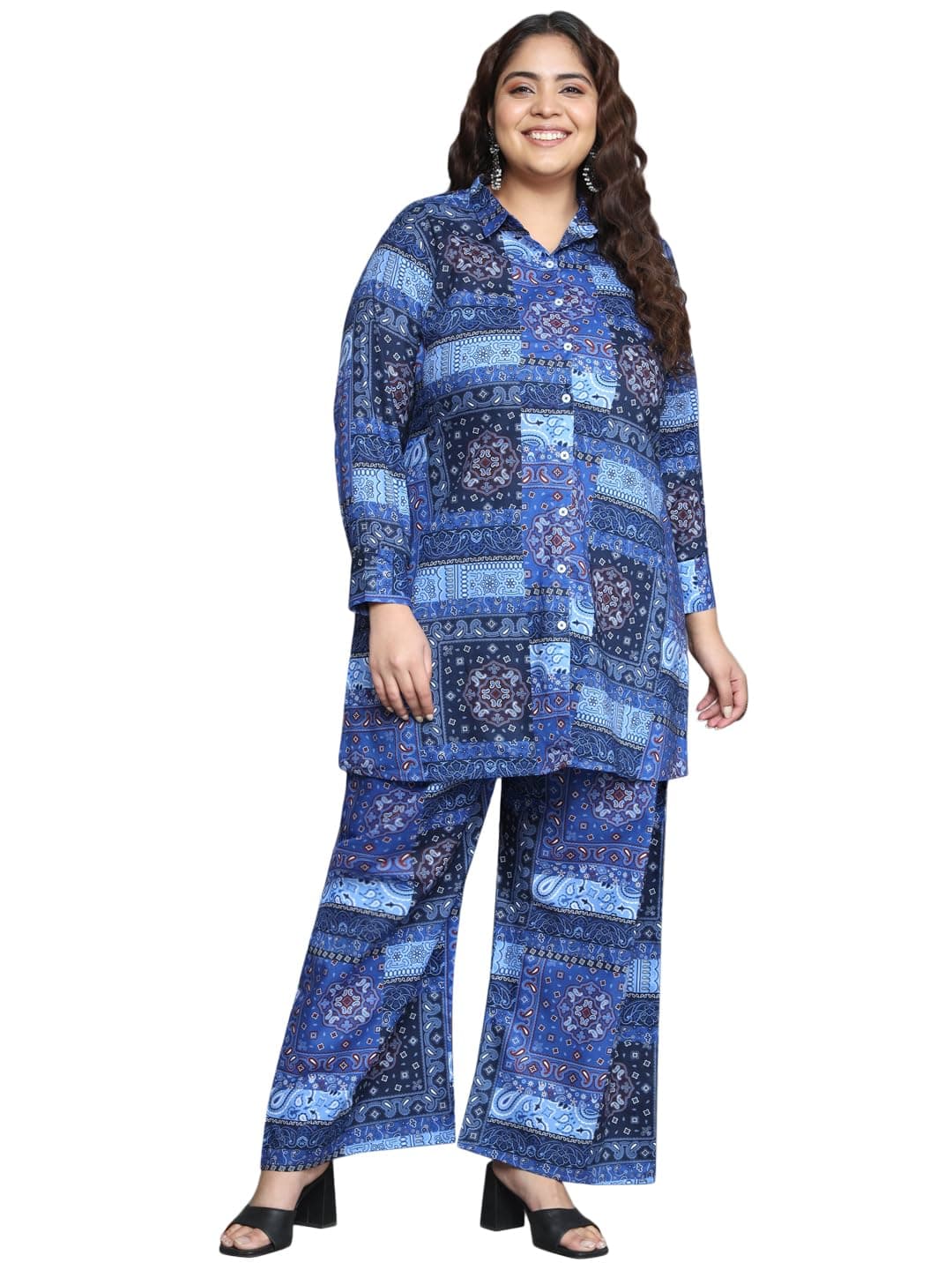Tissu Plus Women's Pure Cotton Printed Shirt with Palazzo Co-Ord Set