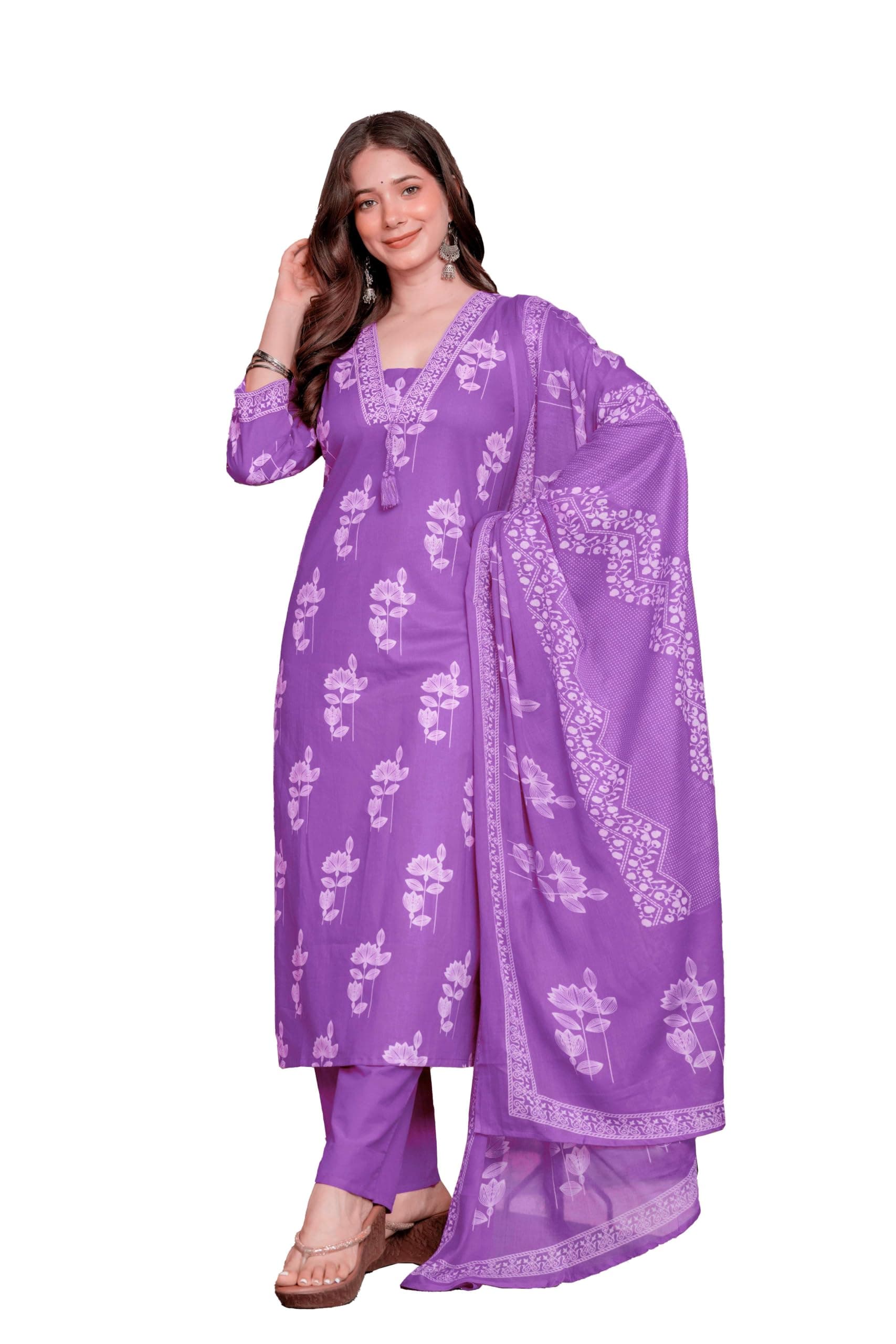 PARTHVI Women's Pure Cotton Straight Kurta Set with Palazzo Pants & Dupatta|Ethnic wear|Kurta Set for Women