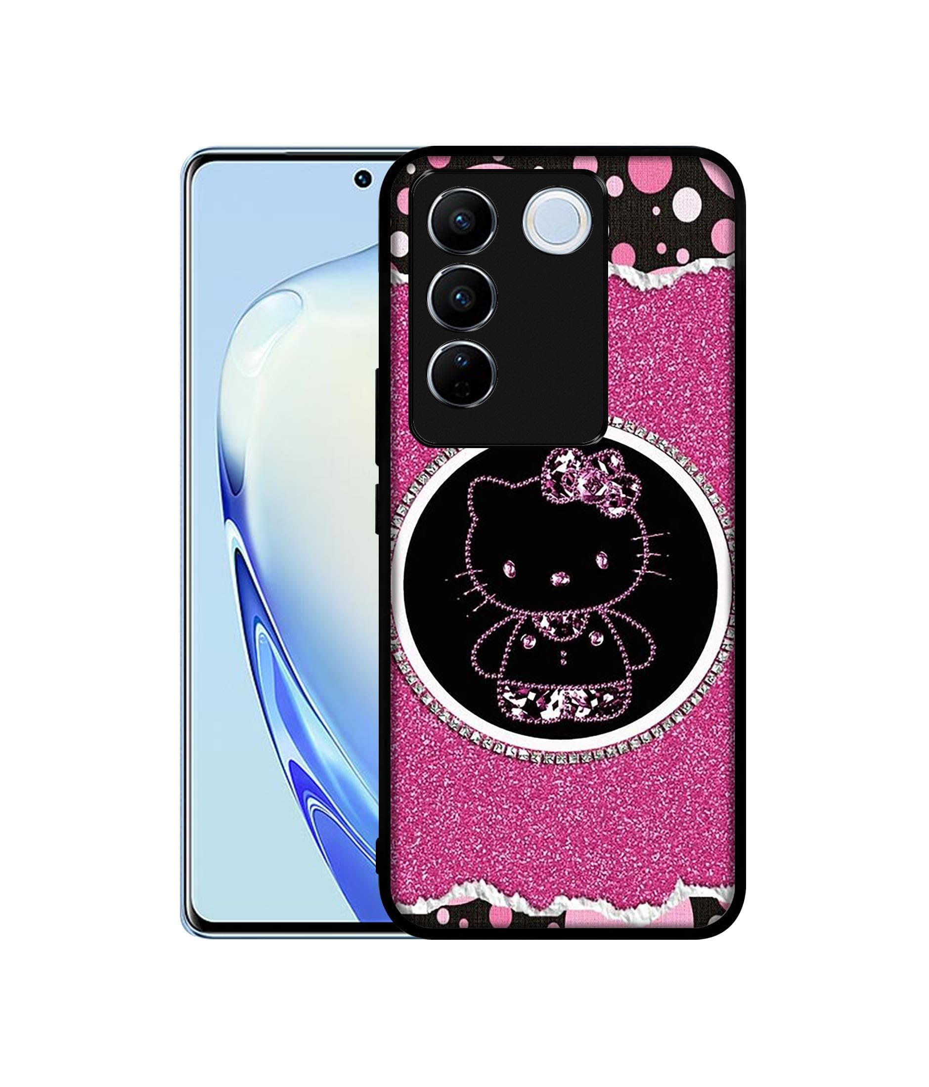 Amazon Brand - Solimo Kitty with Glitter Premium 2D Printed Metal Back Case Compatible with Vivo V27 5G / V27 Pro 5G / S16 5G