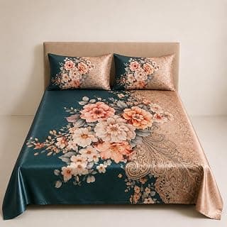 Rangrika.in King Size Bedsheet | Cloud Cotton Flat Sheet with 2 Pillow Covers | Super Soft King Bed Sheet | Elegant Floral Design | 90x100 Inch (Emerald_Floral_Lace_Bedsheet)