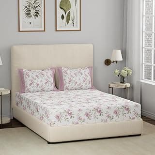 maspar Eclectic Garden Rosendale Cotton Printed Pink King Bed Sheet with Pillow Case